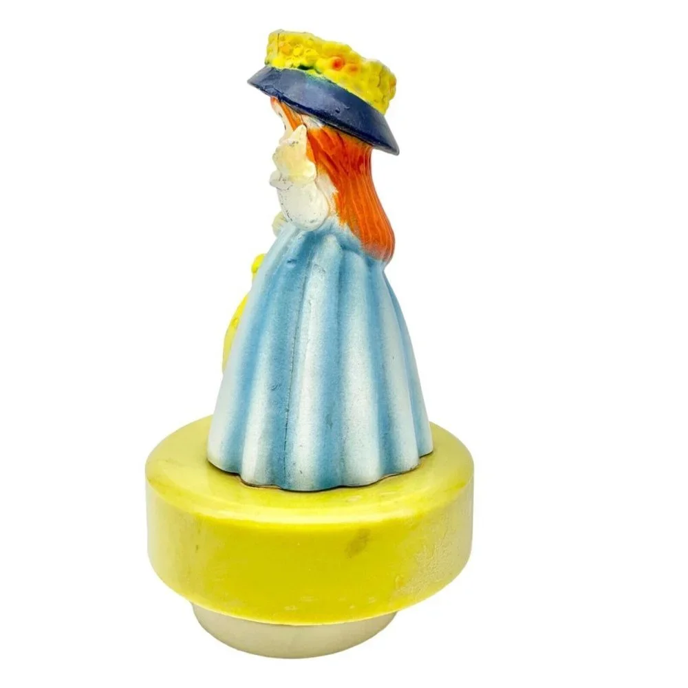 Music Box 7 inch Girl in Blue Dress with Yellow Umbrella
